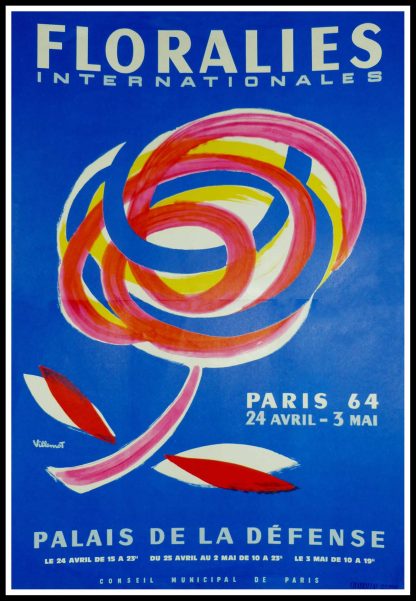 (alt="Original vintage poster Floralies Internationale, Paris la Défense, 1964 realised by Villemot and printed by Chabrillac")