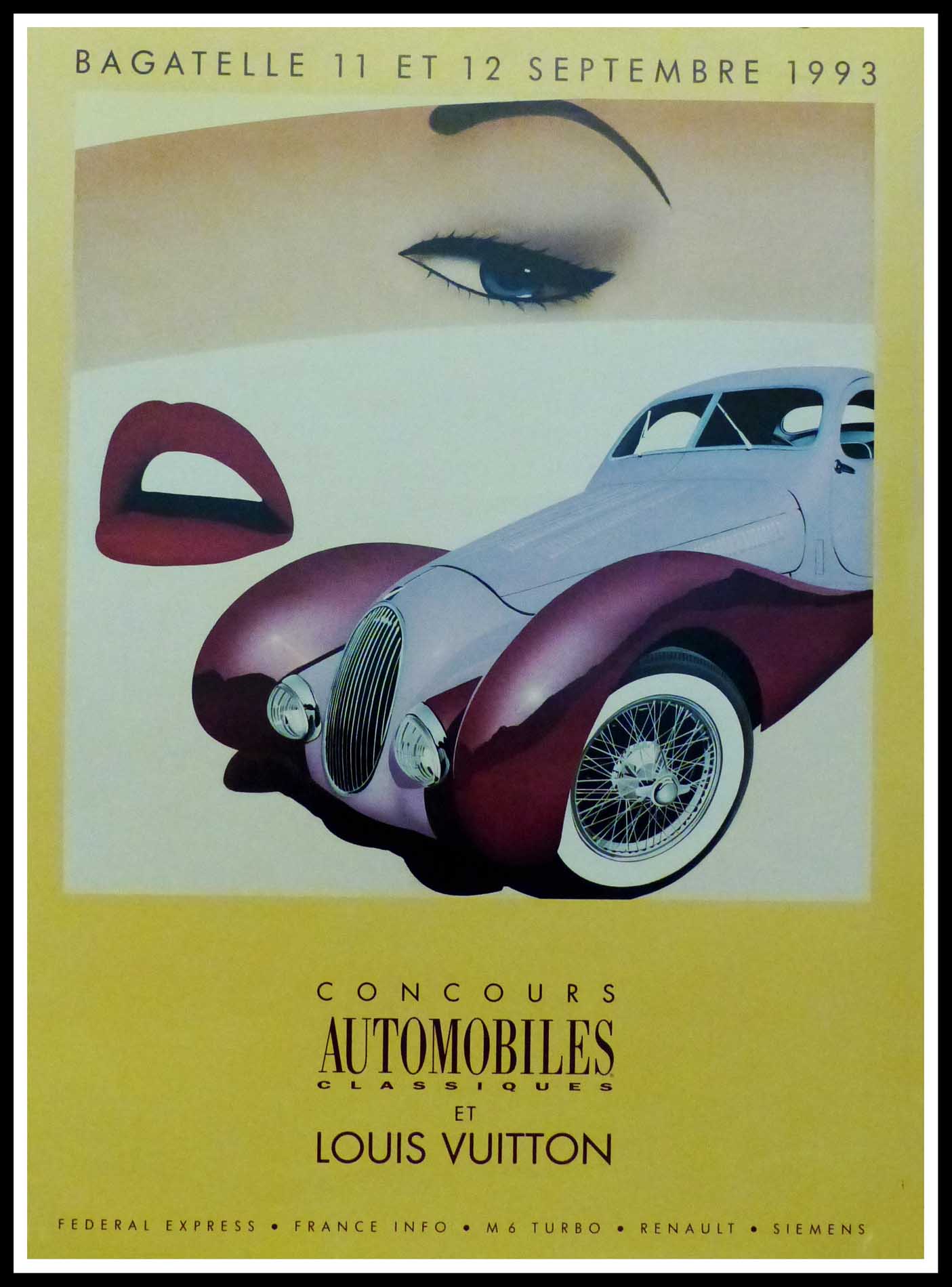 (alt="Original vintage poster Classic Car Contest with Louis Vuitton, 1993 realised by Razzia and printed by Cyclindes, Pantin")