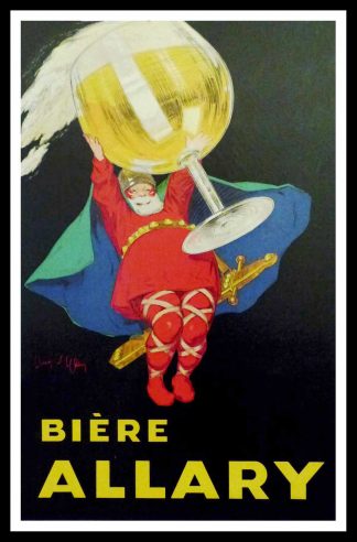(alt="Original vintage cardboard Bière Allary circa 1930, signed in the plate by Jean d'Yllen and printed by Vercasson")