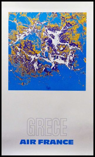 (alt=" Vintage original travel poster Air France Grece, signed in the plate by Raymond PAGÈS and printed by I.Dupont circa 1970 ")