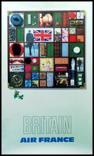 (alt="original vintage travel poster Air France BRITAIN circa 1970, signed in the plate by Roger PAGES printed by Debar Reims ")