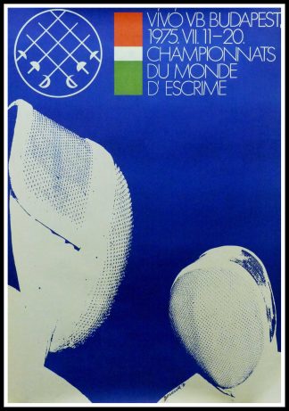 (alt="Original vintage poster World Fencing Championships in Hungary, 1975 signed in the plate by Benczgir and printed by Tabor Itsvan")