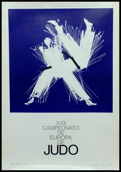 (alt="Affiche originale XXII Championnats du monde de judo 1973 à Madrid signée dans la planche par Santa Maria et imprimée par Graphica Reunidas")