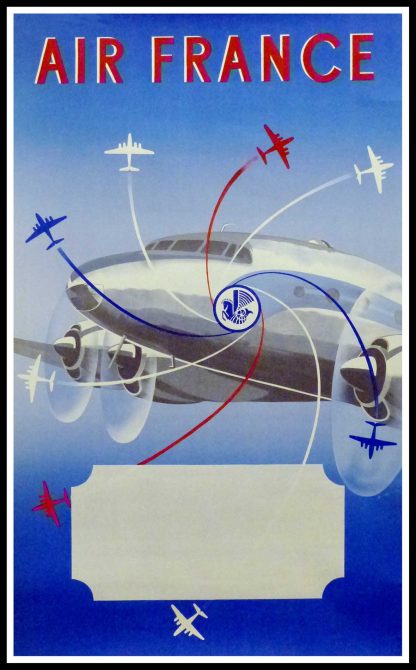 (alt="original vintage poster AIR FRANCE 1951, signed in the plate by RENLUC and printed by Hubert Baille & Cie")