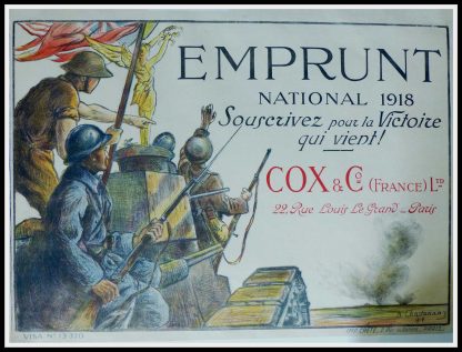 Affiche ancienne originale première Guerre Mondiale  B. CHAVANNAZ - Emprunts National  - 1918 – Image 2