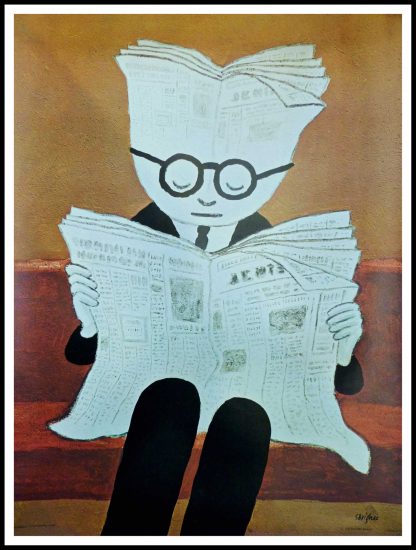 (alt="affiche ancienne originale, l'Information 1974, signée dans la planche par Savignac, imprimée par Les éditions Braun")