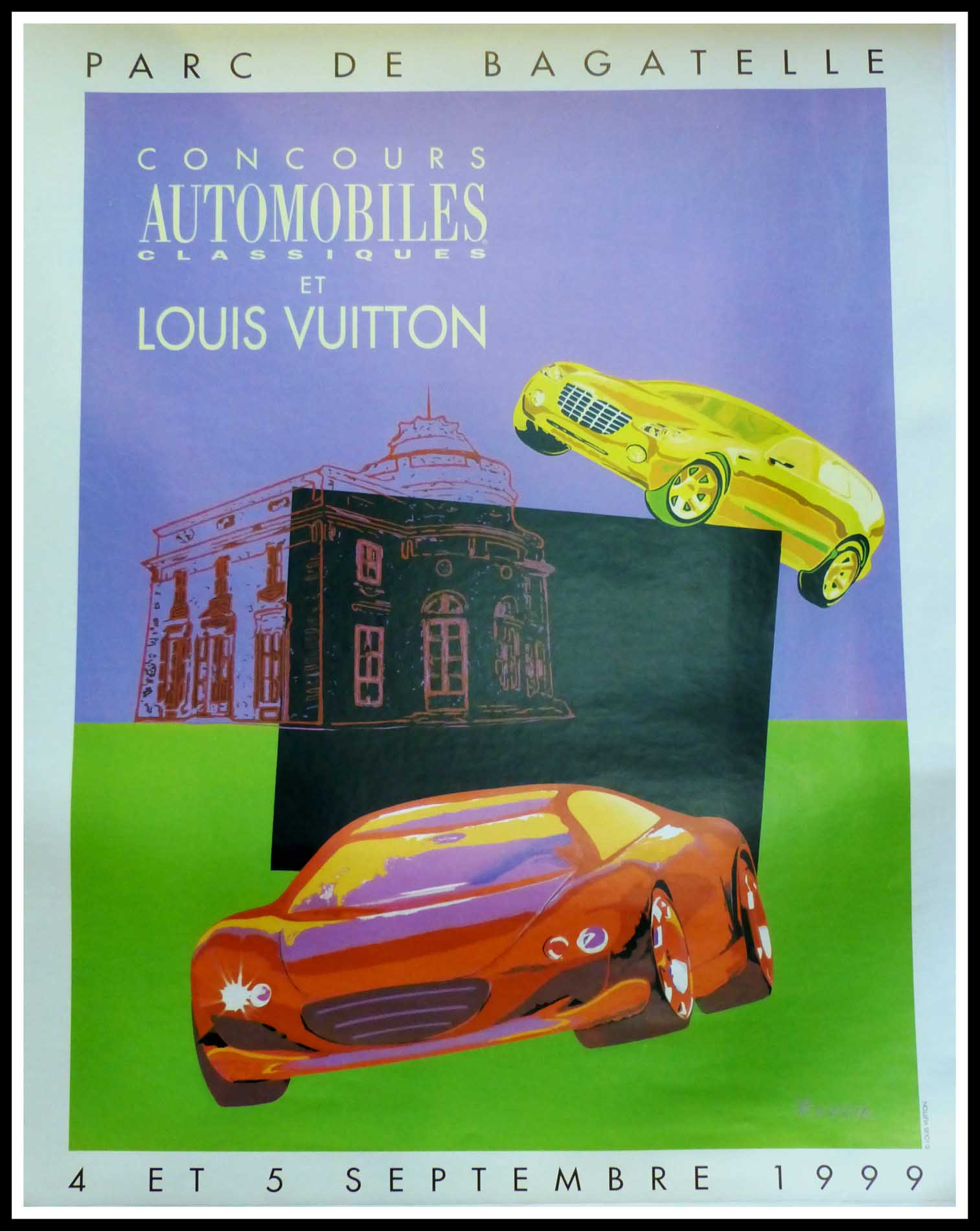 (alt="Original vintage poster Classic Car Contest & Louis Vuitton Classic signed in the plate by Razzia and printed by Louis Vuitton A+ LINEN")