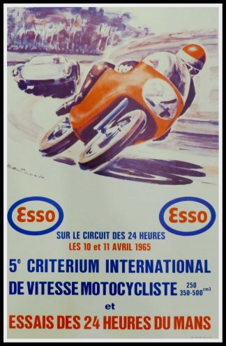 (alt="Affiche originale 5e Critérium International de vitesse motocycliste et Essais des 24h, 1965 du Mans réalisée par Beligond et imprimée par Thivillier")