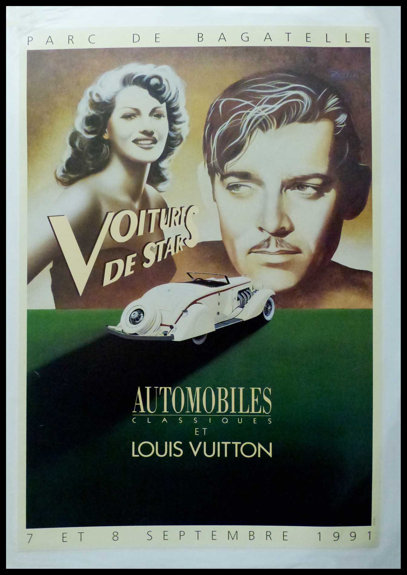 (alt="Original vintage poster Classic Automobiles & Louis Vuitton Celebrities Car 1991 signed by Razzia and printer is unknow")