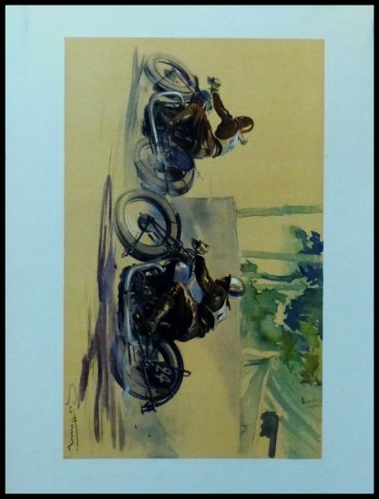 (alt="Original vintage poster of a Motorcycle race on Brough Superior circa 1930 signed in the plate by GEO HAM and printed by Baratand Courteau")