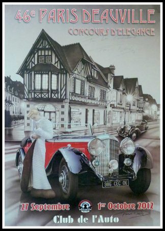 (alt="Original vintage car poster 46th Paris-Deauville, concours d'élégance 2012 Club de l'Auto hand signed by F.Bruère and printed by Club de l'Auto")