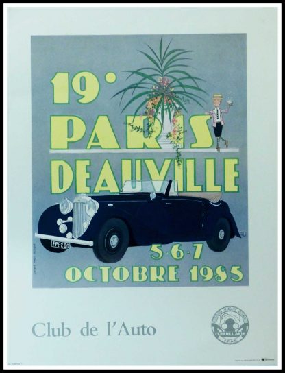 (alt="Original vintage car poster 19th Paris-Deauville 1985 Club de l'Auto realised by D.P.Noyer and printed on Velin d'Arches paper by Talbot")