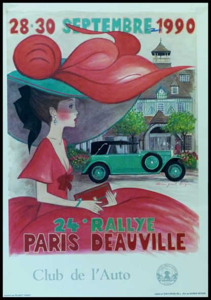 (alt="Affiche originale 24ème Rallye Paris-Deauville 1990 Club de l'Auto signée dans l'affiche par D.P.Noyer et imprimée sur du papier Velin d'Arches par Peugeot,Poissy")