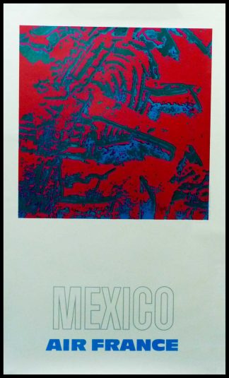 (Alt="original vintage travel poster, AIR FRANCE MEXICO 1971 signed in the plate by Raymond PAGEs and printed by Equi-densités Kodak")