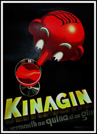(alt="original vintage drink poster, KINAGIN, art deco, E. PATKEVITCH, signed in the plate printed by LAUSANNE")