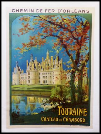 (alt="original vintage french travel poster, Touraine Château de CHAMBORD designed by Louis TOUZIN signed in the plate printed by Imprimerie CHAMPENOIS")