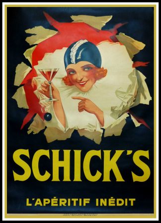 (alt="original vintage poster alcohol SCHICK'S l'apéritif inédit - Anonymous printed by Etablissements SCHICK'S Bruxelles, belgium circa 1925")