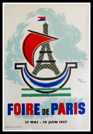 Affiche ancienne originale Exposition - Foire de Paris - Tour Eiffel - Jean CARLU 1957