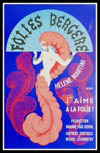 Affiche ancienne originale publicitaire ERTE, Folies Bergères Hélène Martini - Spectacle - Paris - 1974
