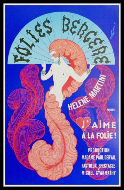 Affiche ancienne originale publicitaire ERTE, Folies Bergères Hélène Martini - Spectacle - Paris - 1974