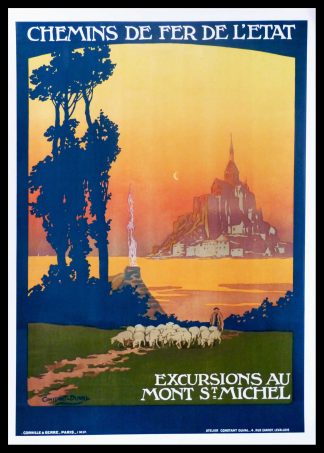 Affiche ancienne originale de voyage - Excursions au Mont St Michel  - Normandie - Constant Duval 1920