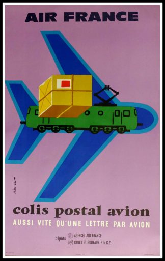 (alt="original travel poster Air France, Air france colis postal avion, signed in the plate Jean Colin, 1958, printed by Perceval")
