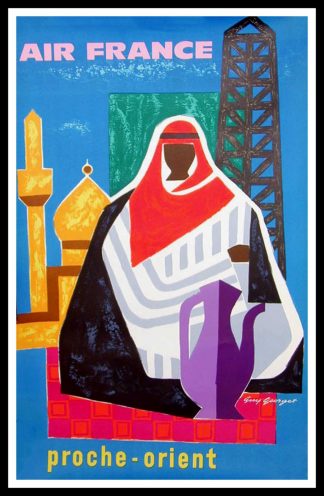 (alt="original vintage travel poster Air France Middle East, signed by Guy Georget 1963 printed by Courbet")