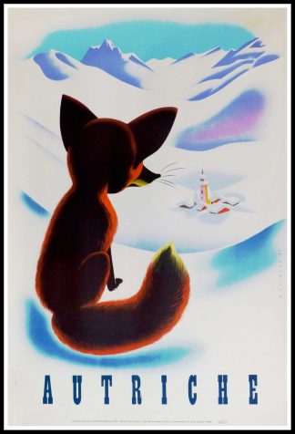 (alt="original vintage travel poster, Austria, signed by W. HOFMANN printed by Joseph Eberle Vienne, 1947, rare, ski, mountain")