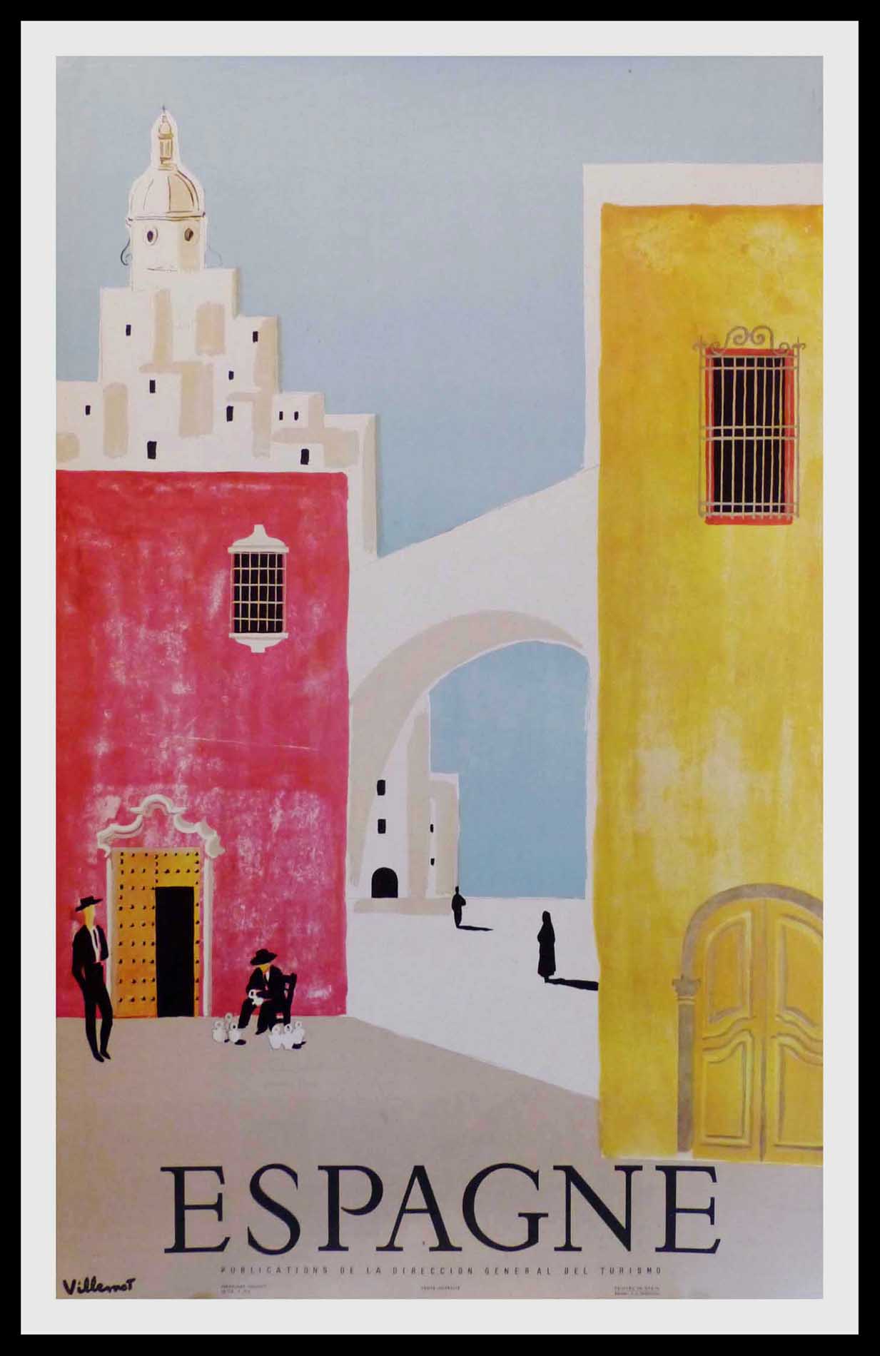 (alt="original vintage travel poster, ESPAGNE, Bernard Villemot signed in the plate and printed by Rieusset Barcelona 1958")