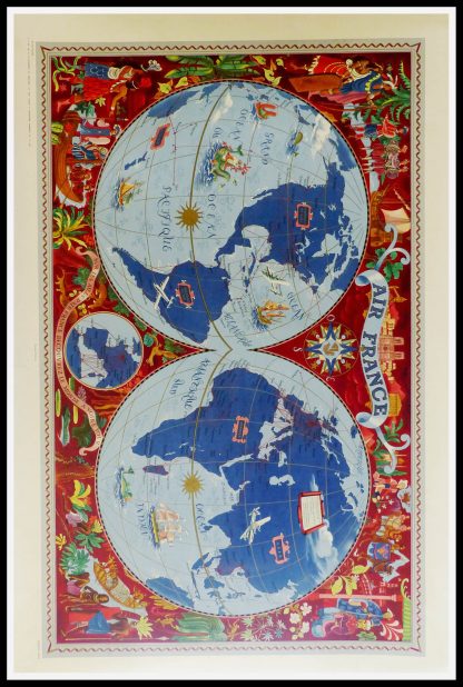 (alt="original vintage transportation poster Air FRANCE, signed by Lucien BOUCHER printed by PERCEVAL 1950")