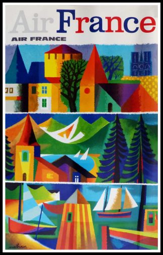 (alt="original vintage travel poster, AIR FRANCE, FRANCE, signed in the plate NATHAN printed by PERCEVAL, 1965")