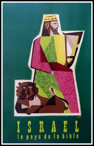(alt="original vintage travel poster, Israël, country of the bible, signed in the plate Jean DAVID, 1956")