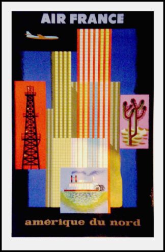 Affiche ancienne originale de voyage - AIR FRANCE  - Amérique du Nord - NATHAN GARAMOND 1958