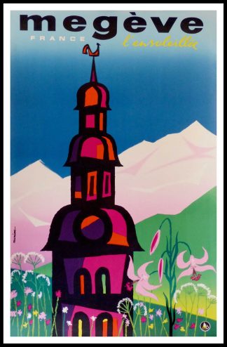 (alt="affiche ancienne originale de voyage, Megève, sport d'hiver, signée dans la planche AURIAC Imp. Ets de la Vasselais")