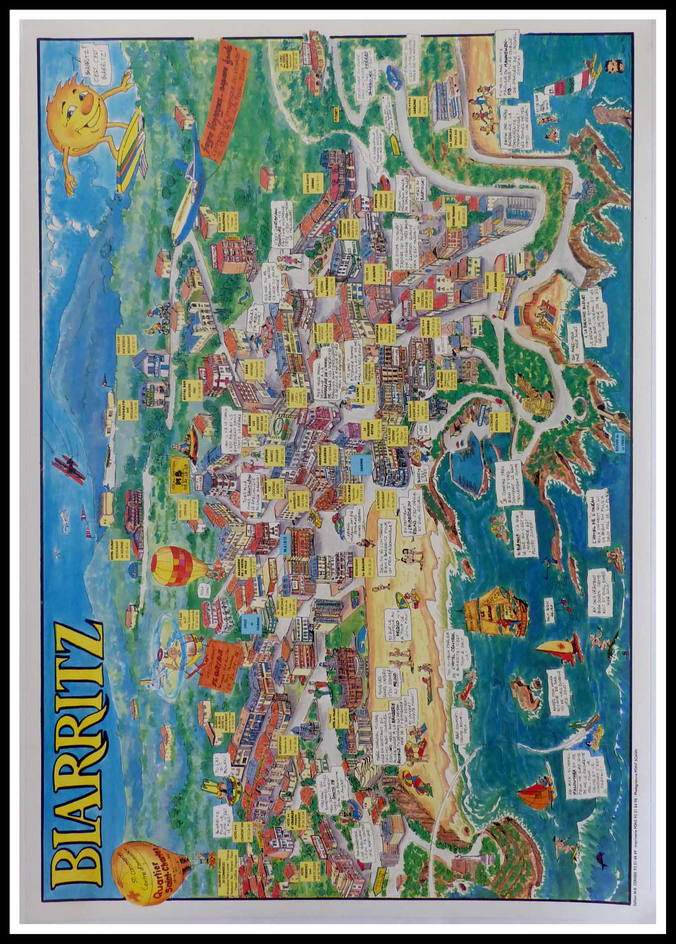 (alt="original vintage french travel poster, BIARRITZ, signed in the HUDIC, printed by PONS 1992")