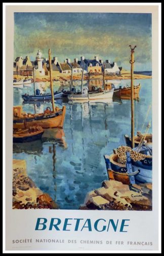 (alt="affiche ancienne originale de voyage, SNCF, Bretagne, signée dans la planche Céria, Imprimerie Draeger, 1953")