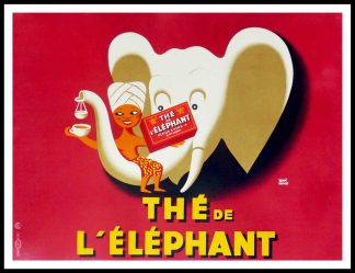 Affiche ancienne originale de publicité - Thé de l'éléphant - Hervé MORVAN 1952