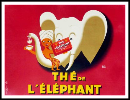 Affiche ancienne originale de publicité - Thé de l'éléphant - Hervé MORVAN 1952
