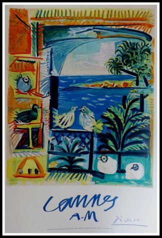 (alt="original vintage travel poster, Cannes, PICASSO, printed by MOURLOT 1961")