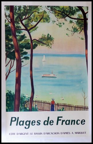 (alt="PLAGES DE FRANCE Côte d argent le bassin d Arcachon size 100 x 62 cm condition A+ after work MARQUET Printed by Photolith")