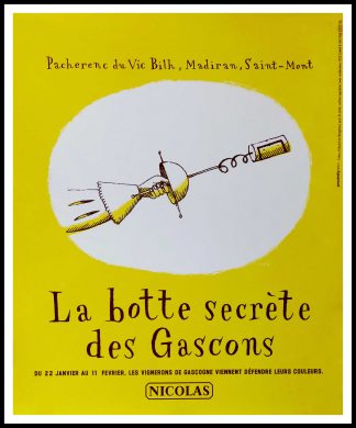 Original vintage wine poster Vin NICOLAS - La botte secrète des Gascons, d'après MARTIN circa 1990