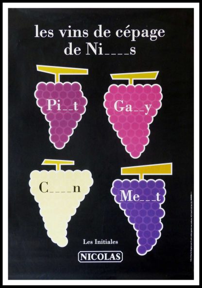 (alt="original wine poster NICOLAS, LES VINS DE CEPAGE NICOLAS 115 x 80 cm OFF LINEN Condition A+ circa 1990 Anonyme printed by PROXIMITY BBDO")