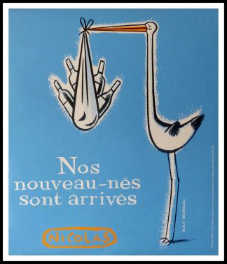 (alt="original wine poster, NOS NOUVEAUX NES NICOLAS 95 x 80 cm OFF LINEN Condition A+ circa 1990 DUPUY-BERBERIAN printed by PROXIMITY BBDO")