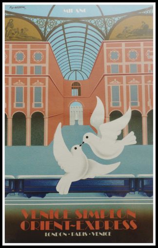 (alt="affiche ancienne originale de voyage, Venice Simplon orient express Milano, signé FIX MASSEAU 1985, Ipa Champigny")