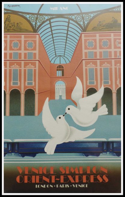 (alt="affiche ancienne originale de voyage, Venice Simplon orient express Milano, signé FIX MASSEAU 1985, Ipa Champigny")