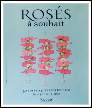 Affiche ancienne originale vin NICOLAS - Rosé à souhait - Anonyme circa 1990