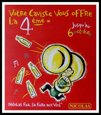 (alt="original vintage wine poster, VOTRE CAVISTE NICOLAS size 91 x 80 cm condition A+ OFF LINEN circa 1990 DUPUY-BEBERIAN printed by PRIMA LINEA")