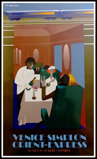 (alt="affiche ancienne originale de voyage, Venice Simplon orient express wagon restaurant, signé FIX MASSEAU 1985, Ipa Champigny")