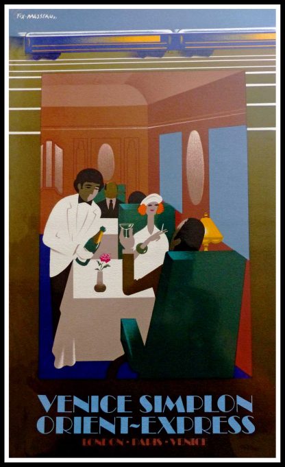 (alt="affiche ancienne originale de voyage, Venice Simplon orient express wagon restaurant, signé FIX MASSEAU 1985, Ipa Champigny")
