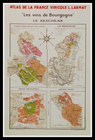(alt="ATLAS DE LA FRANCE VINICOLE LES VINS DE BOURGOGNE LE BEAUJOLAIS 64 x 44 cm condition A+ Louis Larmat 1942")